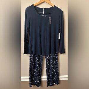 Soma xs cool nights merry dot navy 2 piece set long sleeve, pants